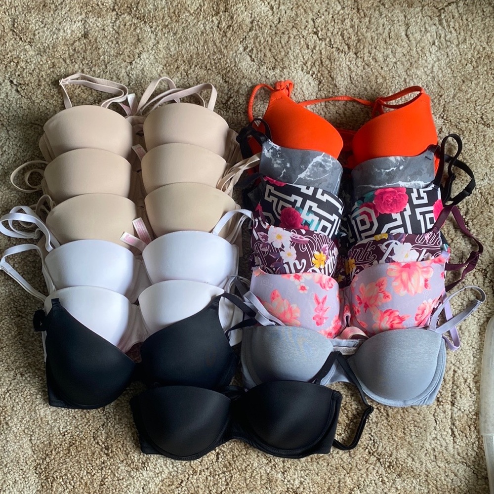 Pink Victoria Secret 32C Bras Bundle,White,Black,Nude, Mutlicolor